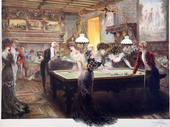Maurice Neumont (1868-1930) Soiree in a billiards room 19.5 x 14in.